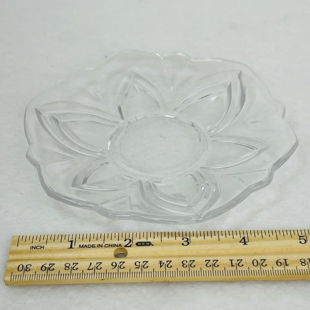 Soga Clear Pressed Glass Lotus Floral Scalloped Saucer Trinket Dish 5.25
